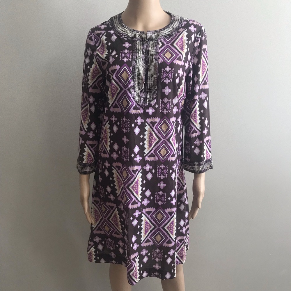 Tory Burch tunic dress Sz 8 brown purple